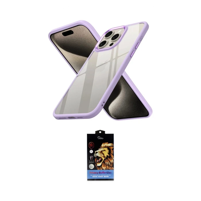 ieg™ iPhone 15 Pro Max Kılıf Nova Işık Serisi - Siyah Buffer Hayalet Cam Ekran Koruyucu