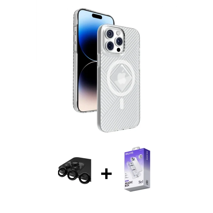 ieg™ iPhone 15 Pro Max Kılıf Nova Modern Prime - Siyah Bilvis 5in1 3D Magic Cam Ekran Koruyucu + Siyah Raze Metal Kamera Lens