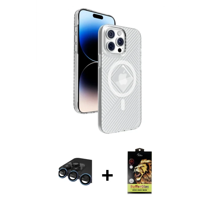 ieg™ iPhone 15 Pro Max Kılıf Nova Modern Prime - Siyah Buffer Cam Ekran Koruyucu + Raze Metal Kamera Lens - LT