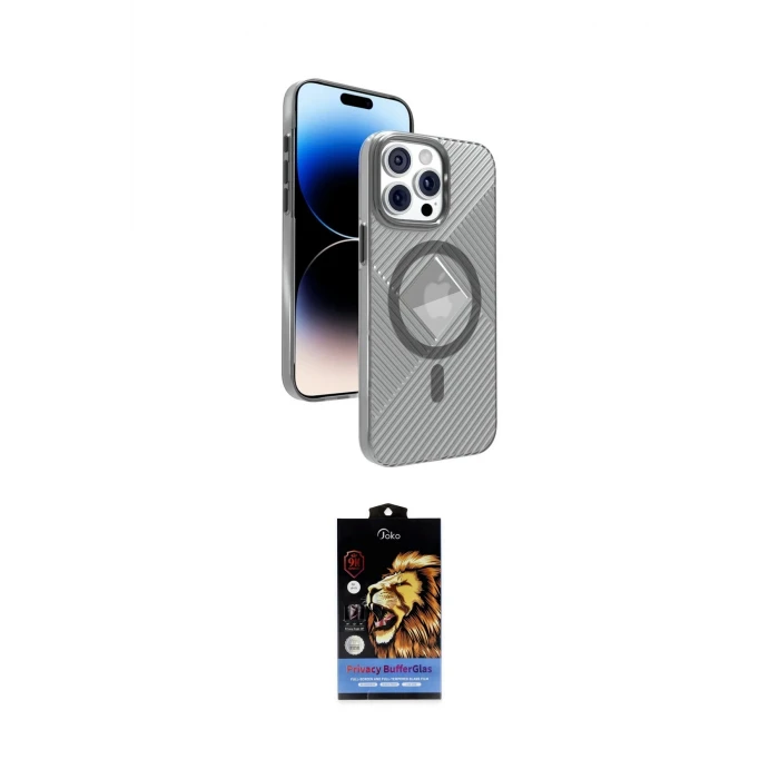 ieg™ iPhone 15 Pro Max Kılıf Nova Modern Prime - Siyah Buffer Hayalet Cam Ekran Koruyucu