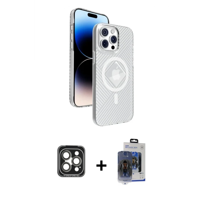 ieg™ iPhone 15 Pro Max Kılıf Nova Modern Prime - Siyah Vanessa Magic Cam + PVD Metal Kamera Lens - GI