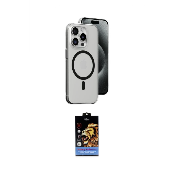 ieg™ iPhone 15 Pro Max Kılıf Odak Form Özel Seri - Siyah Buffer Hayalet Cam Ekran Koruyucu