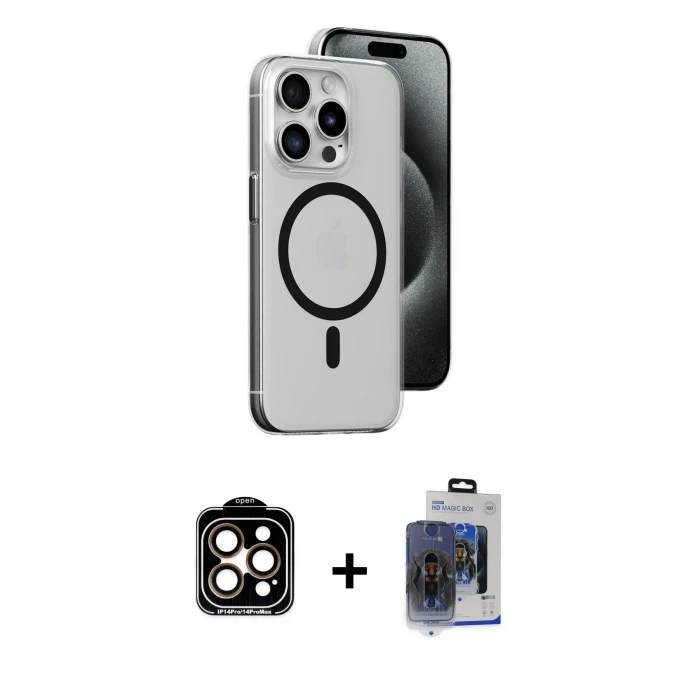 ieg™ iPhone 15 Pro Max Kılıf Odak Form Özel Seri - Siyah Vanessa Magic Cam + PVD Metal Kamera Lens - TU