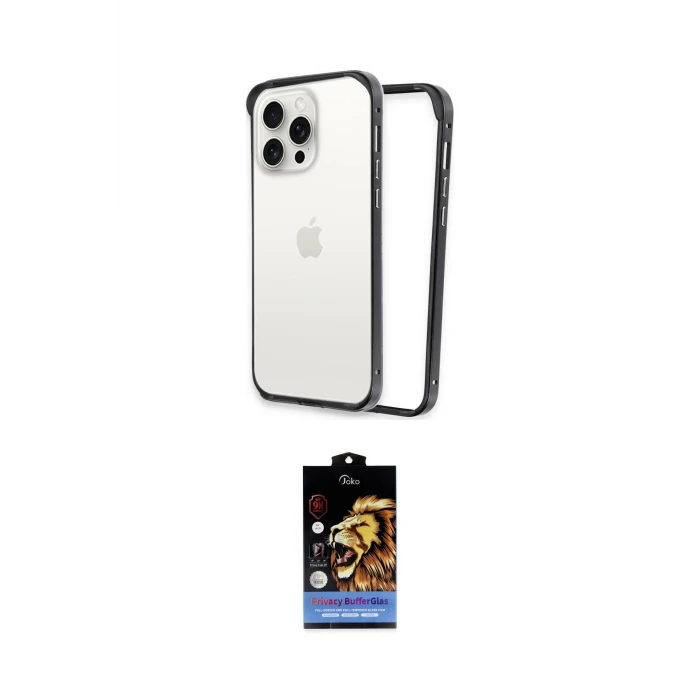 ieg™ iPhone 15 Pro Max Kılıf Pusula Asil Koleksiyonu - Siyah Buffer Hayalet Cam Ekran Koruyucu