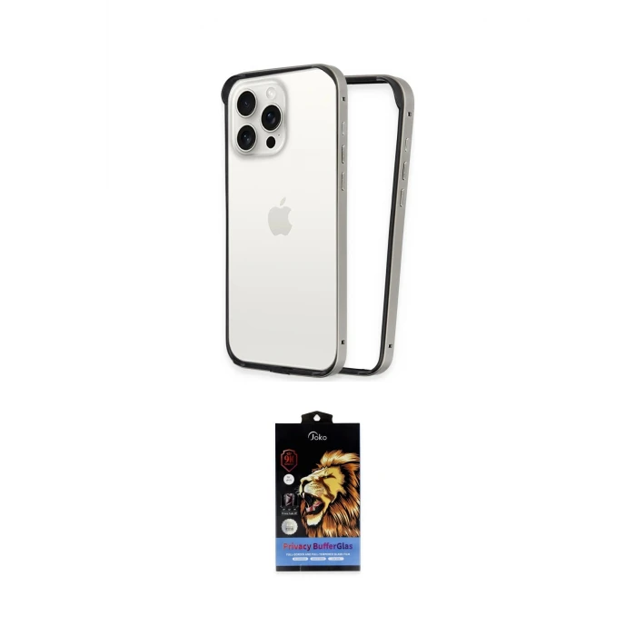 ieg™ iPhone 15 Pro Max Kılıf Pusula Asil Koleksiyonu - Siyah Buffer Hayalet Cam Ekran Koruyucu