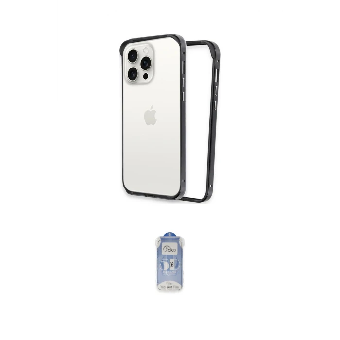 ieg™ iPhone 15 Pro Max Kılıf Pusula Asil Koleksiyonu - Siyah Joko Magic 5D Cam