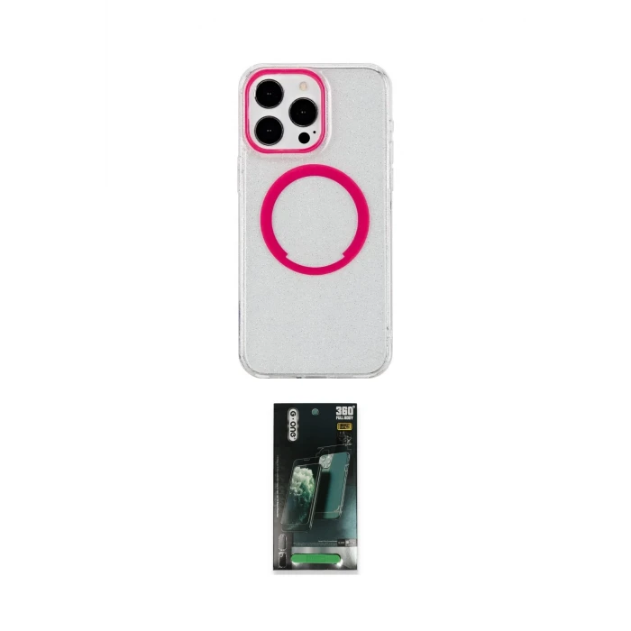 ieg™ iPhone 15 Pro Max Kılıf Pusula Form - Şeffaf 360 Full Body Arka Koruyucu