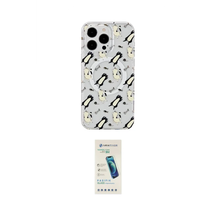 ieg™ iPhone 15 Pro Max Kılıf Pusula Form - Şeffaf Pasifik Cam Ekran Koruyucu