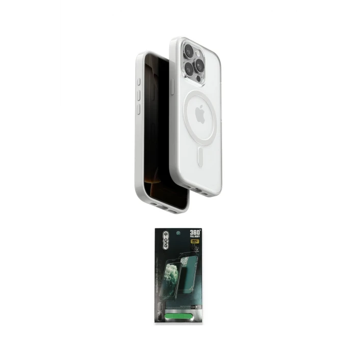 ieg™ iPhone 15 Pro Max Kılıf Pusula Form Serisi - Şeffaf 360 Full Body Arka Koruyucu
