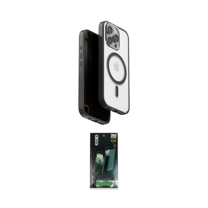 ieg™ iPhone 15 Pro Max Kılıf Pusula Form Serisi - Şeffaf 360 Full Body Arka Koruyucu