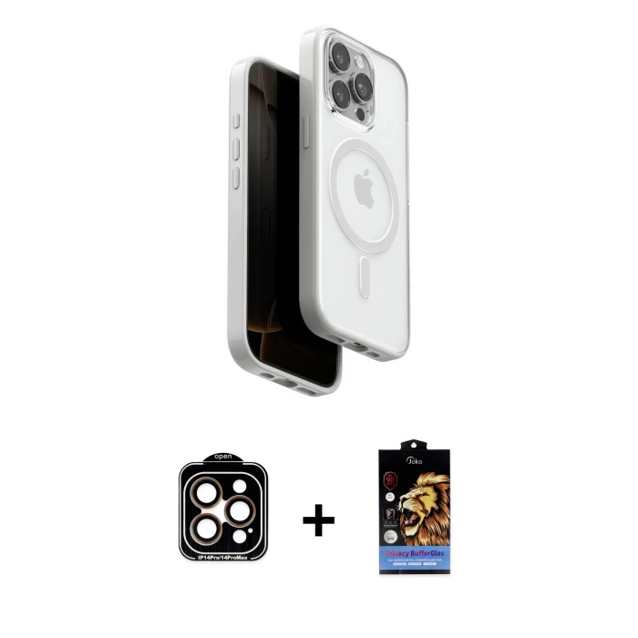 ieg™ iPhone 15 Pro Max Kılıf Pusula Form Serisi - Siyah Buffer Hayalet Cam Ekran Koruyucu + Turuncu PVD Metal Kamera Lens
