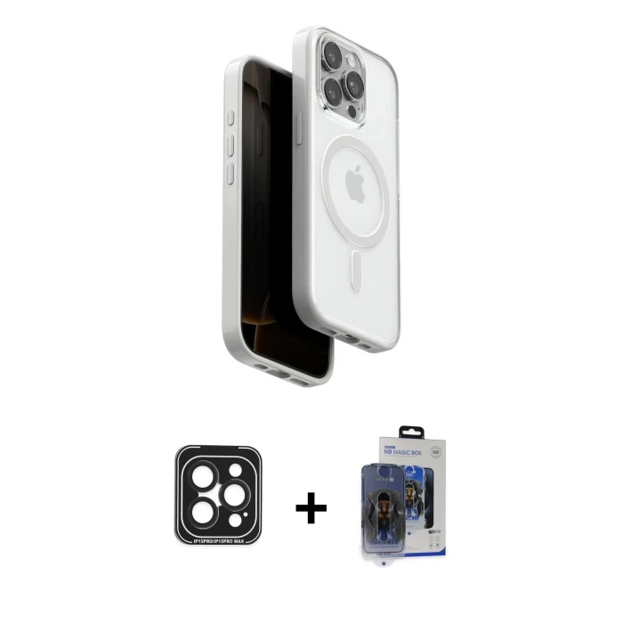 ieg™ iPhone 15 Pro Max Kılıf Pusula Form Serisi - Siyah Vanessa Magic Cam + PVD Metal Kamera Lens - SH