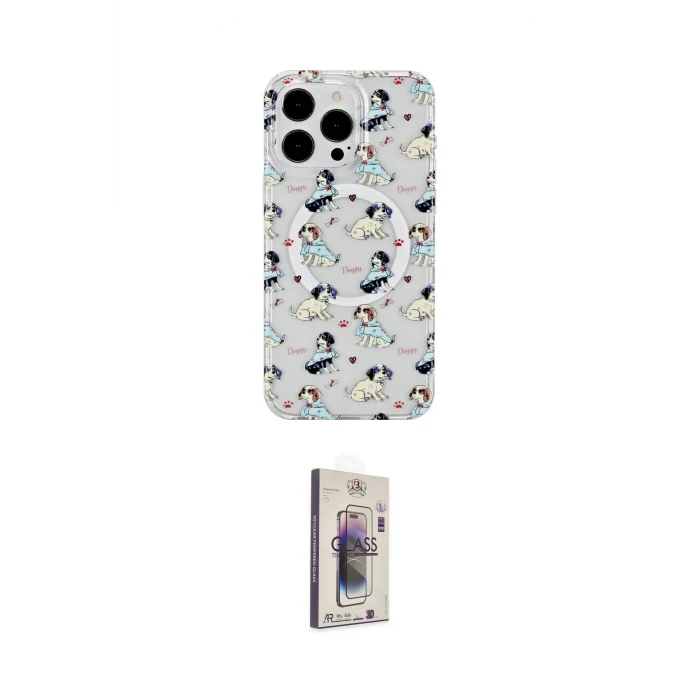 ieg™ iPhone 15 Pro Max Kılıf Pusula Form - Siyah Bilvis 3D Cam Ekran Koruyucu