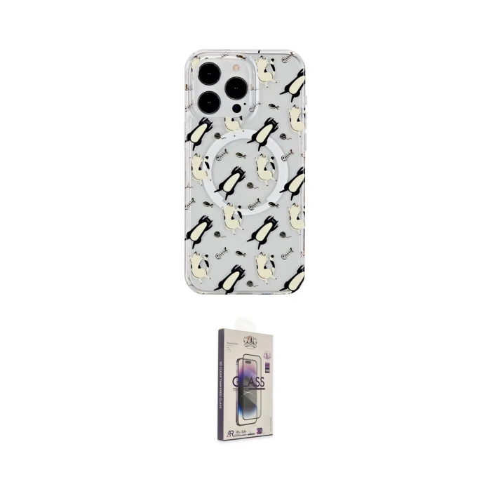 ieg™ iPhone 15 Pro Max Kılıf Pusula Form - Siyah Bilvis 3D Cam Ekran Koruyucu