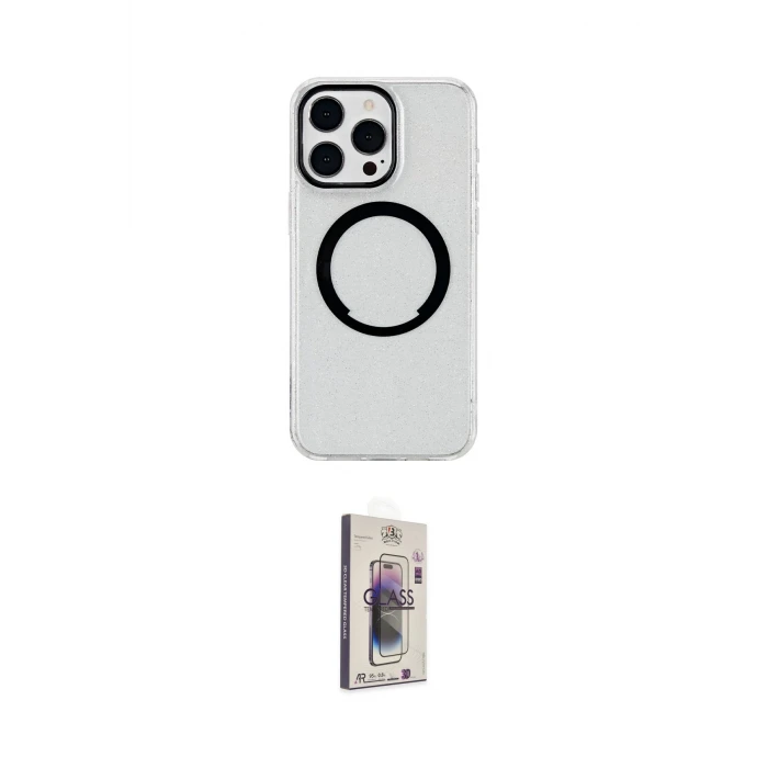 ieg™ iPhone 15 Pro Max Kılıf Pusula Form - Siyah Bilvis 3D Cam Ekran Koruyucu