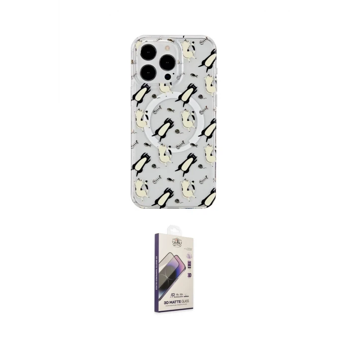 ieg™ iPhone 15 Pro Max Kılıf Pusula Form - Siyah Bilvis 3D Mat Cam Ekran Koruyucu