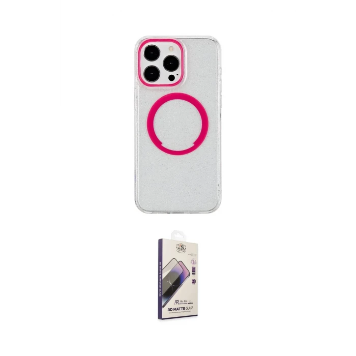 ieg™ iPhone 15 Pro Max Kılıf Pusula Form - Siyah Bilvis 3D Mat Cam Ekran Koruyucu
