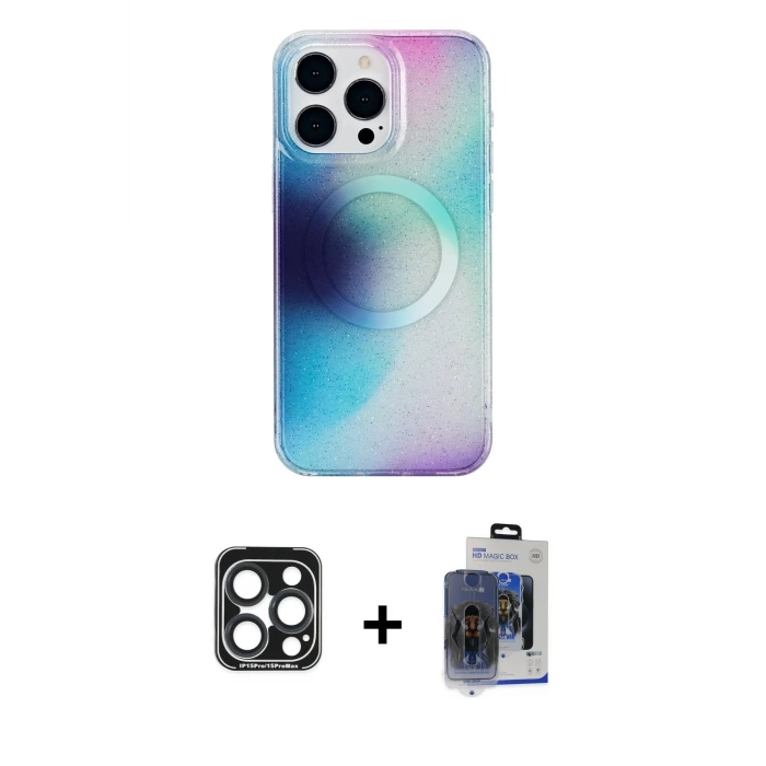 ieg™ iPhone 15 Pro Max Kılıf Pusula Form - Siyah Vanessa Magic Cam + PVD Metal Kamera Lens - LT