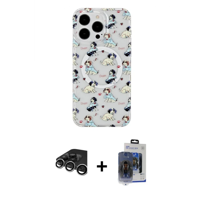 ieg™ iPhone 15 Pro Max Kılıf Pusula Form - Siyah Vanessa Magic Cam + Raze Metal Kamera Lens - GS