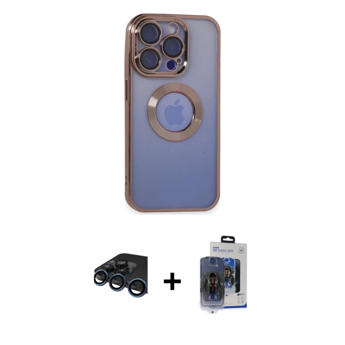ieg™ iPhone 15 Pro Max Kılıf Pusula Form - Siyah Vanessa Magic Cam + Raze Metal Kamera Lens - LT