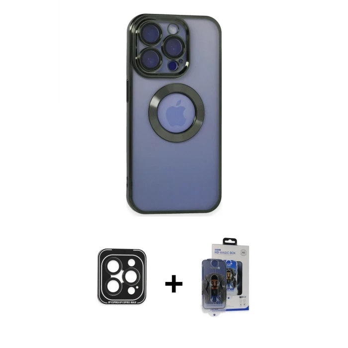 ieg™ iPhone 15 Pro Max Kılıf Pusula Form - Siyah Vanessa Magic Cam + Siyah PVD Metal Kamera Lens