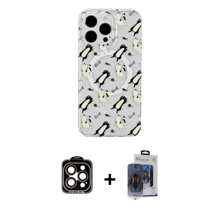 ieg™ iPhone 15 Pro Max Kılıf Pusula Form - Siyah Vanessa Magic Cam + Turuncu PVD Metal Kamera Lens