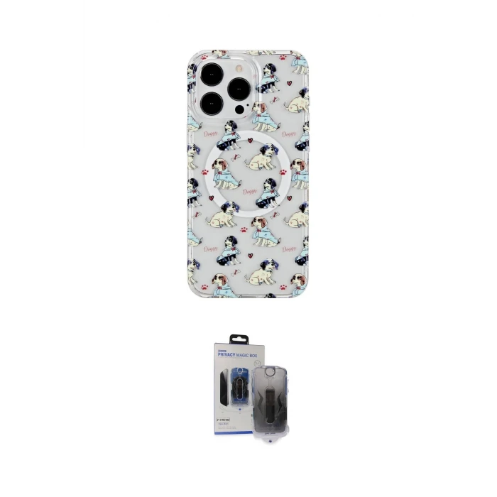 ieg™ iPhone 15 Pro Max Kılıf Pusula Form - Siyah Vanessa Magic Hayalet Cam