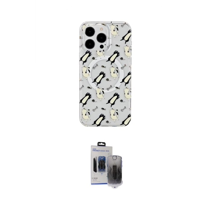 ieg™ iPhone 15 Pro Max Kılıf Pusula Form - Siyah Vanessa Magic Hayalet Cam
