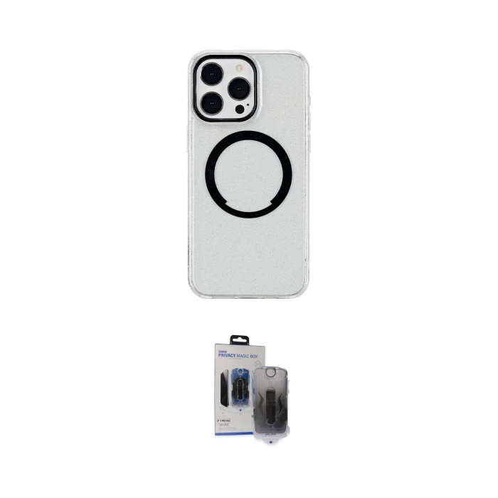 ieg™ iPhone 15 Pro Max Kılıf Pusula Form - Siyah Vanessa Magic Hayalet Cam