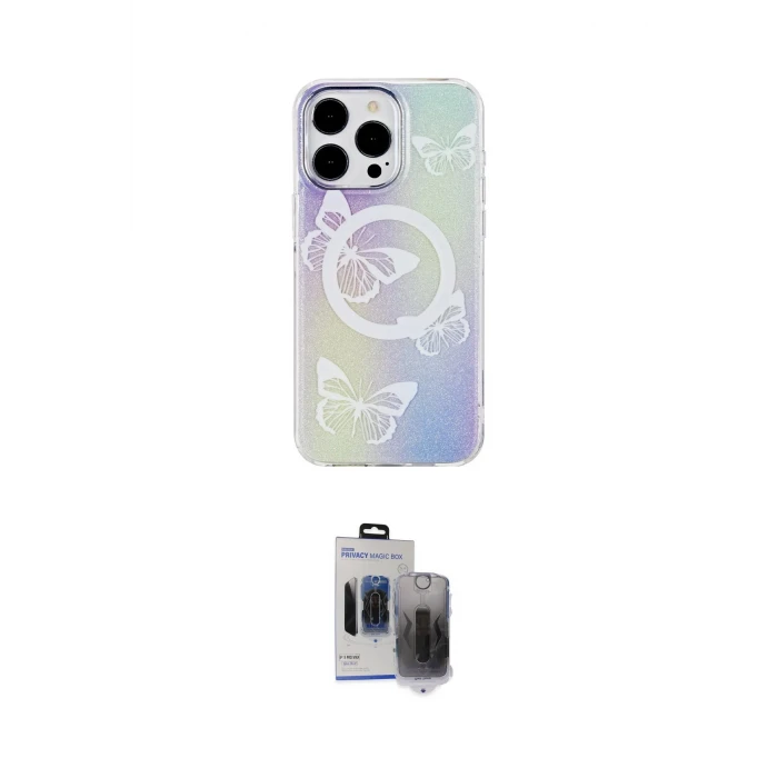 ieg™ iPhone 15 Pro Max Kılıf Pusula Form - Siyah Vanessa Magic Hayalet Cam