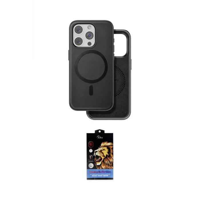 ieg™ iPhone 15 Pro Max Kılıf Pusula Işık Koleksiyonu - Siyah Buffer Hayalet Cam Ekran Koruyucu