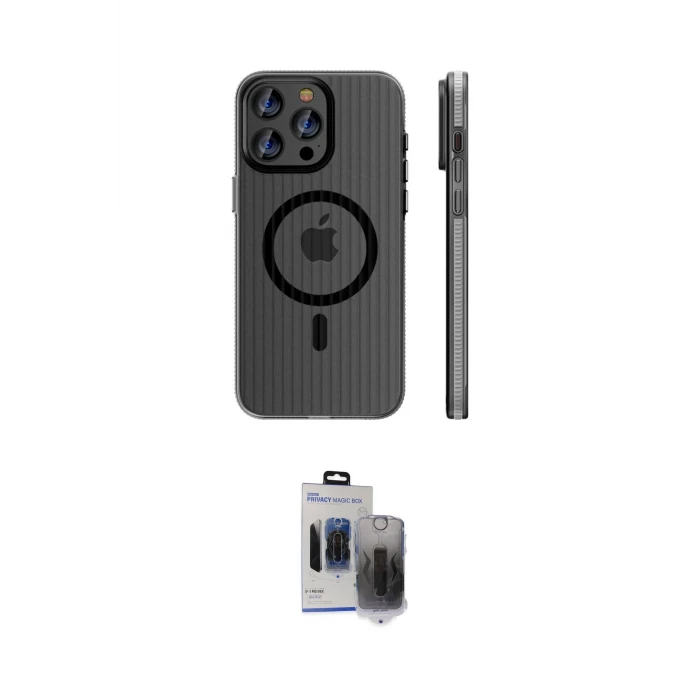ieg™ iPhone 15 Pro Max Kılıf Pusula Minimal Koleksiyonu - Siyah Vanessa Magic Hayalet Cam