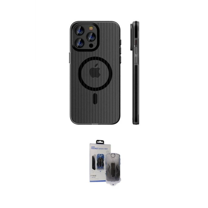 ieg™ iPhone 15 Pro Max Kılıf Pusula Minimal Koleksiyonu - Siyah Vanessa Magic Hayalet Cam