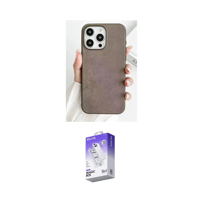 ieg™ iPhone 15 Pro Max Kılıf Pusula Modern - Siyah Bilvis 5in1 3D Magic Cam Ekran Koruyucu
