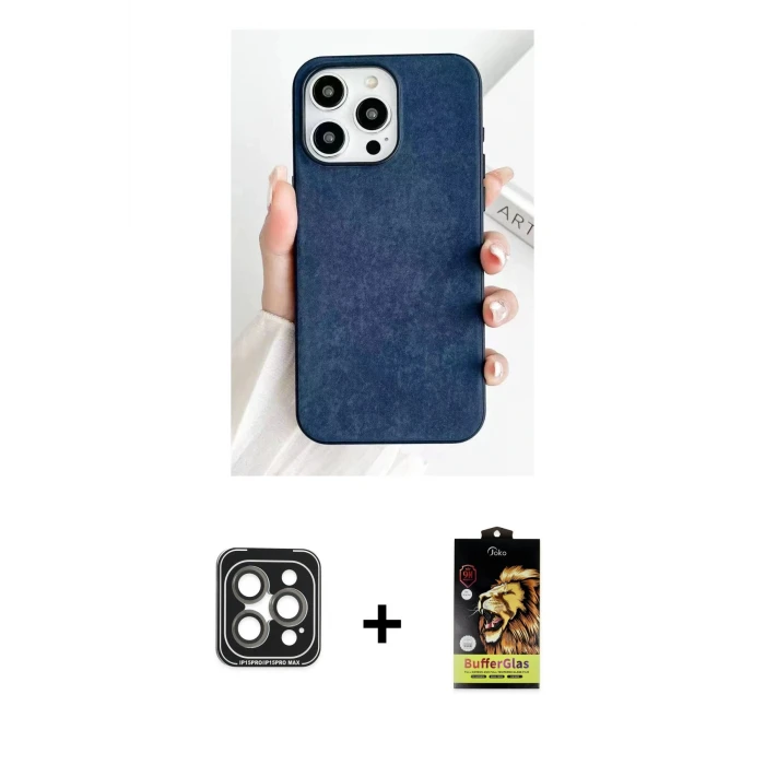 ieg™ iPhone 15 Pro Max Kılıf Pusula Modern - Siyah Buffer Cam Ekran Koruyucu + PVD Metal Kamera Lens - GI