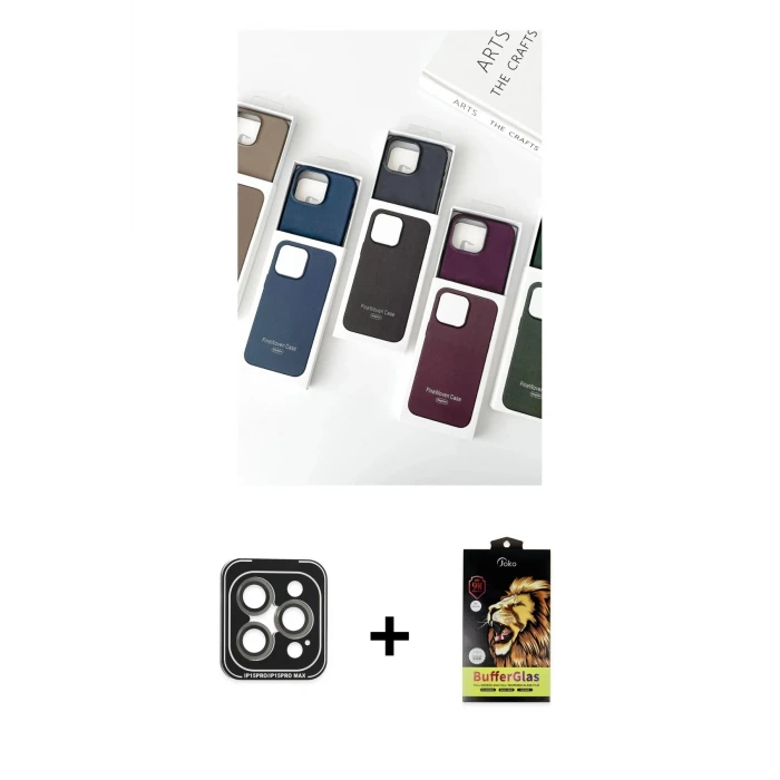 ieg™ iPhone 15 Pro Max Kılıf Pusula Modern - Siyah Buffer Cam Ekran Koruyucu + PVD Metal Kamera Lens - GI