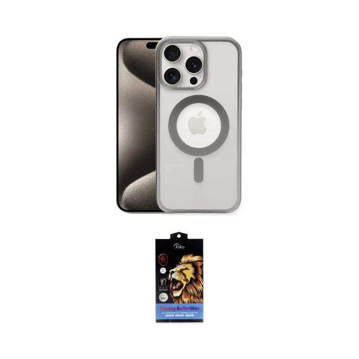 ieg™ iPhone 15 Pro Max Kılıf Siluet Çizgi Serisi - Siyah Buffer Hayalet Cam Ekran Koruyucu