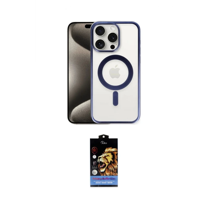 ieg™ iPhone 15 Pro Max Kılıf Siluet Çizgi Serisi - Siyah Buffer Hayalet Cam Ekran Koruyucu