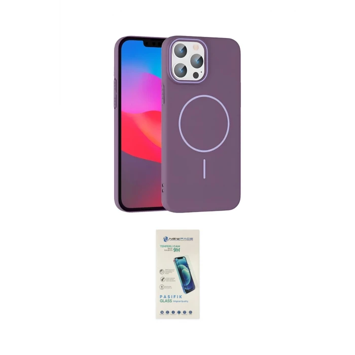 ieg™ iPhone 15 Pro Max Kılıf Siluet Doku Özel Seri - Şeffaf Pasifik Cam Ekran Koruyucu
