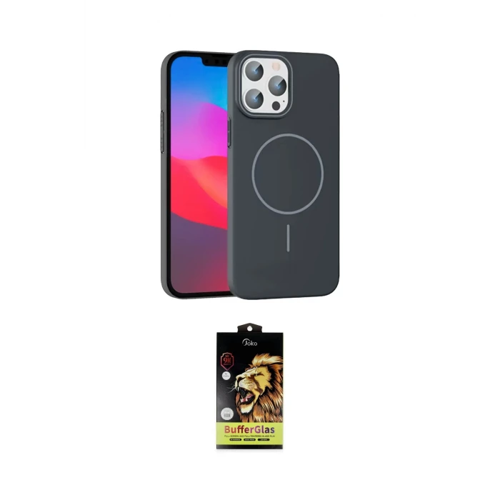 ieg™ iPhone 15 Pro Max Kılıf Siluet Doku Özel Seri - Siyah Buffer Cam Ekran Koruyucu