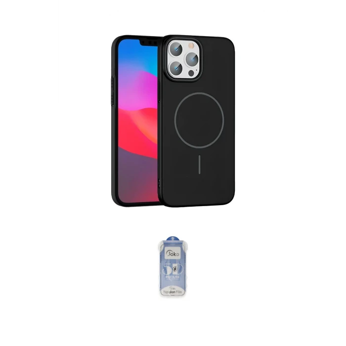 ieg™ iPhone 15 Pro Max Kılıf Siluet Doku Özel Seri - Siyah Joko Magic 5D Cam