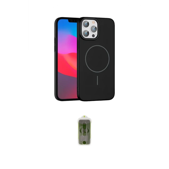 ieg™ iPhone 15 Pro Max Kılıf Siluet Doku Özel Seri - Siyah Joko Magic 5D Hayalet Cam