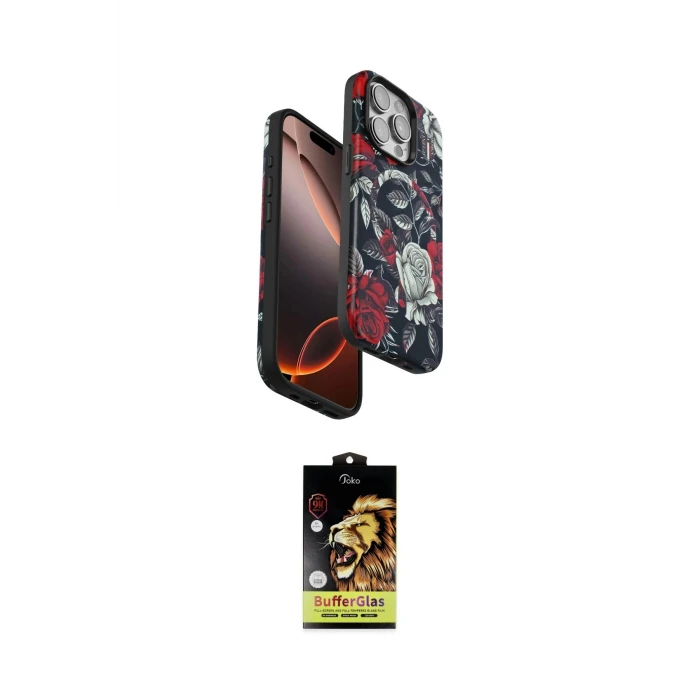 ieg™ iPhone 15 Pro Max Kılıf Siluet Doku - Siyah Buffer Cam Ekran Koruyucu