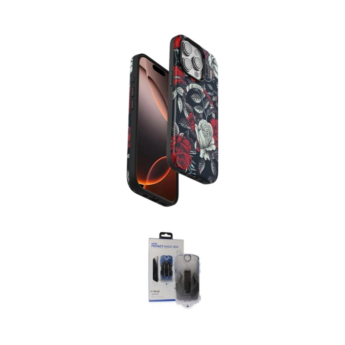 ieg™ iPhone 15 Pro Max Kılıf Siluet Doku - Siyah Vanessa Magic Hayalet Cam