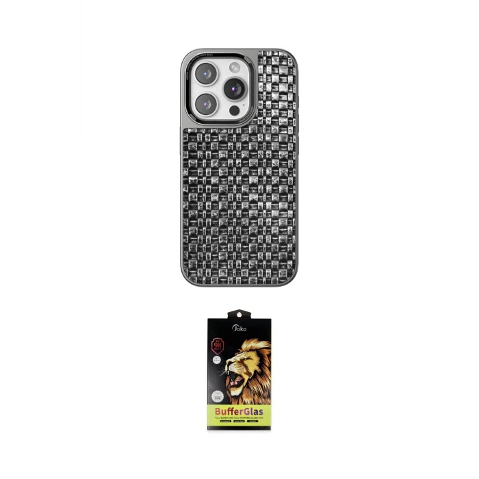ieg™ iPhone 15 Pro Max Kılıf Siluet Form Serisi - Siyah Buffer Cam Ekran Koruyucu