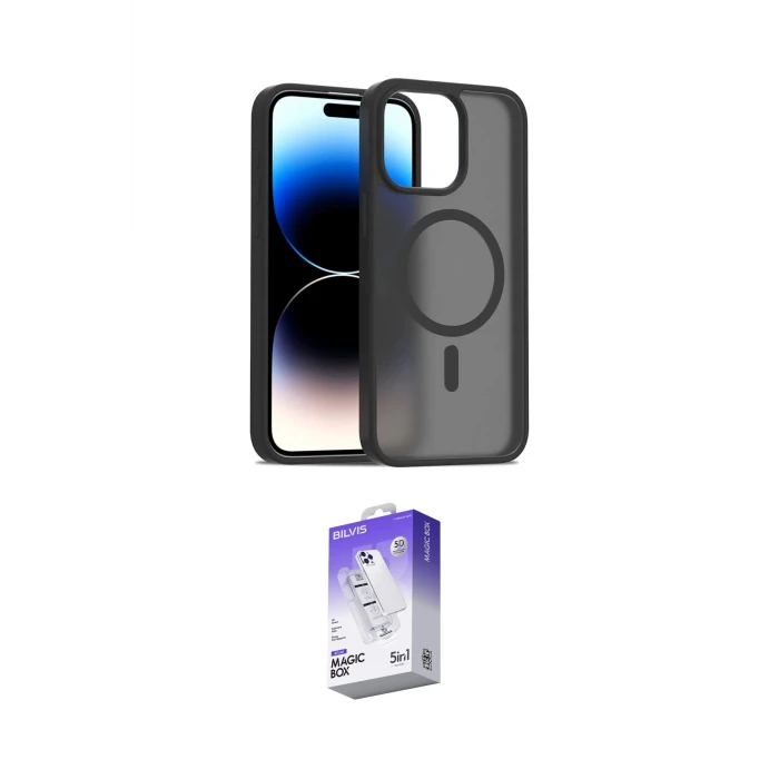 ieg™ iPhone 15 Pro Max Kılıf Siluet Minimal Prime - Siyah Bilvis 5in1 3D Magic Cam Ekran Koruyucu