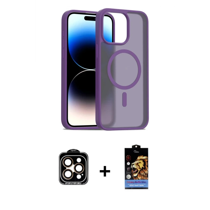 ieg™ iPhone 15 Pro Max Kılıf Siluet Minimal Prime - Siyah Buffer Hayalet Cam Ekran Koruyucu + Turuncu PVD Metal Kamera Lens