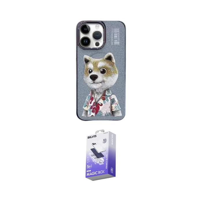 ieg™ iPhone 15 Pro Max Kılıf Siluet Modern Özel Seri - Siyah Bilvis 5in1 5D Magic Hayalet Cam Ekran Koruyucu