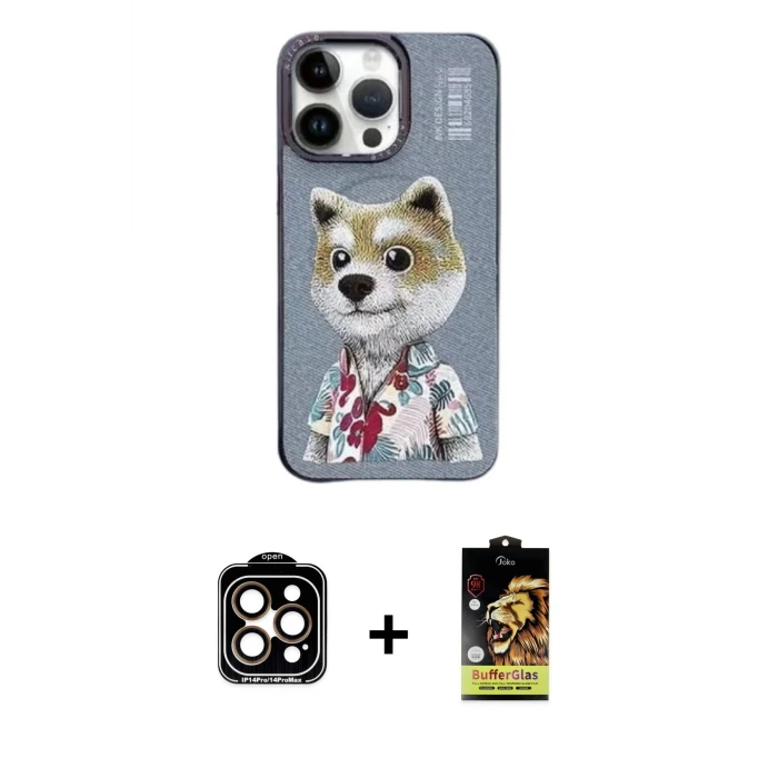 ieg™ iPhone 15 Pro Max Kılıf Siluet Modern Özel Seri - Siyah Buffer Cam Ekran Koruyucu + Turuncu PVD Metal Kamera Lens