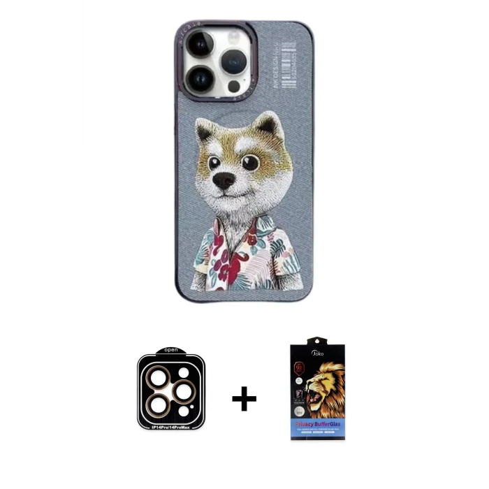 ieg™ iPhone 15 Pro Max Kılıf Siluet Modern Özel Seri - Siyah Buffer Hayalet Cam Ekran Koruyucu + PVD Metal Kamera Lens - TU